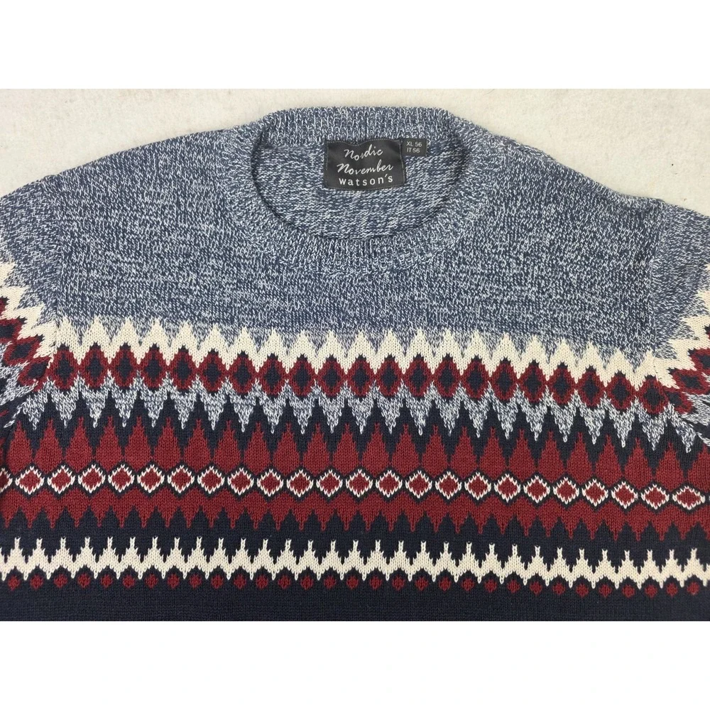 Nordic November Watson's Fair Isle Knit Pattern Crewneck Sweatshirt Mens XL